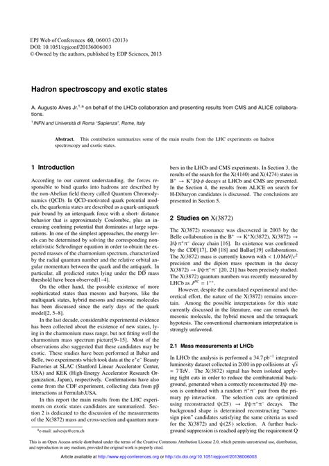 (PDF) Hadron spectroscopy and exotic states