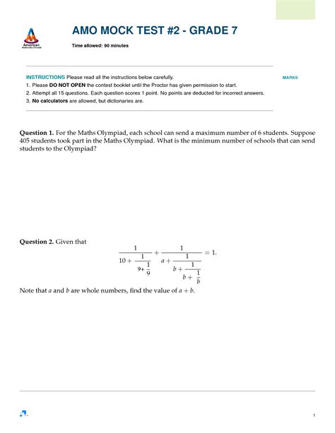 SOLUTION: Grade 7 American Mathematics Olympiad Questions - Studypool