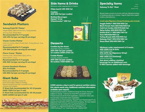 Subway Catering Menu + Calories