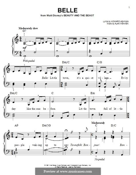 Belle (from Beauty and the Beast) by A. Menken - sheet music on MusicaNeo