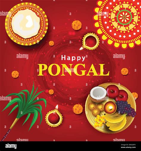 South Indian harvesting festival, Happy Pongal celebrations greetings with Pongal elements ...