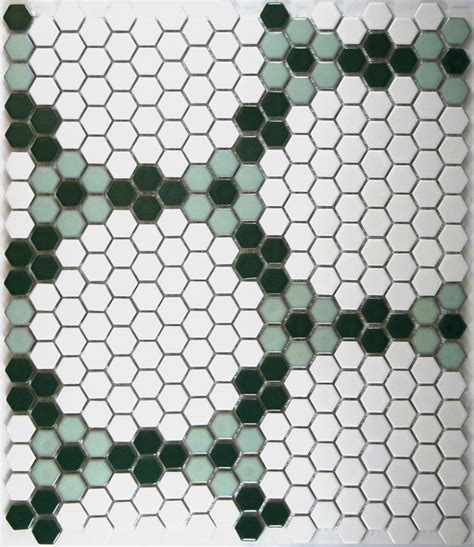 Forest Green and White Porcelain Hex Tile Pattern - Round and Round | Patterned floor tiles ...