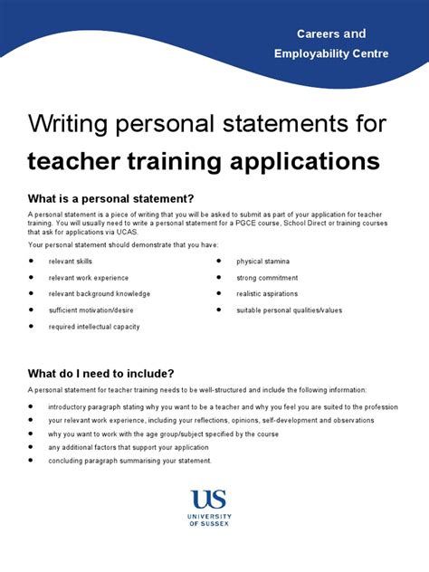 Personal statement for teacher training | Teacher Education | Paragraph