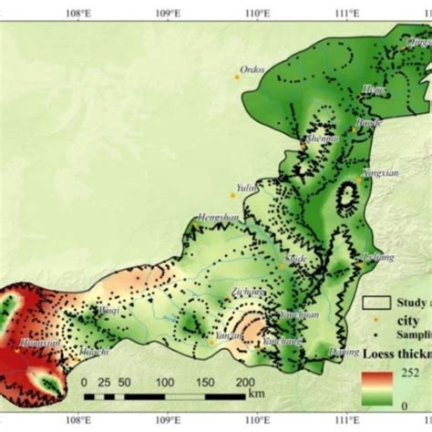 The distribution of sampling points and loess thickness map of the... | Download Scientific Diagram