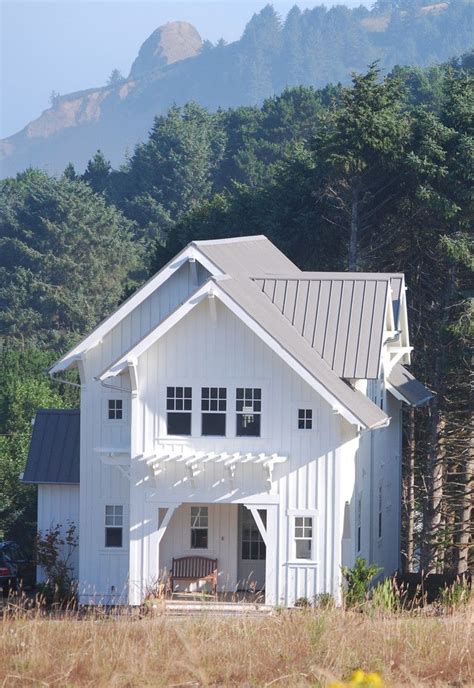 White house brown roof exterior farmhouse with standing seam metal roof ...