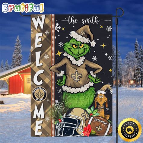 Customize NFL New Orleans Saints Garden Flag Grinch Football Christmas Welcome Garden Flag