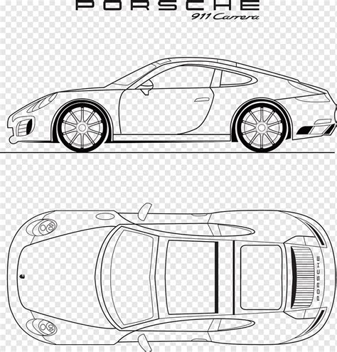 Porsche 911 car black white outline top view & side view, png | PNGWing