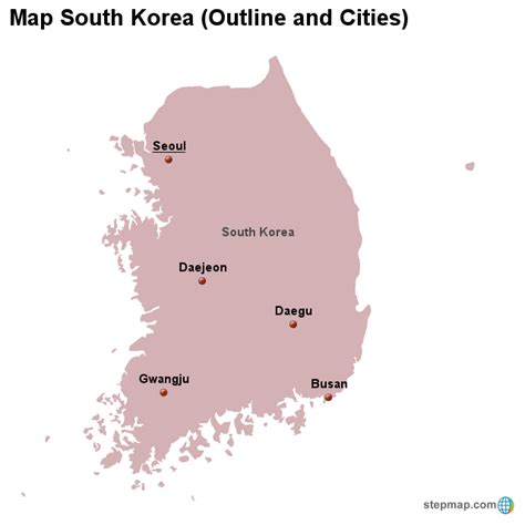 StepMap - Map South Korea (Outline and Cities) - Landkarte für South Korea