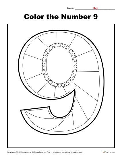 Color the Number 9 | Preschool Number Worksheet