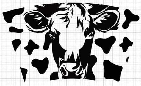 a cow's head is shown in black and white, with geometric shapes around it