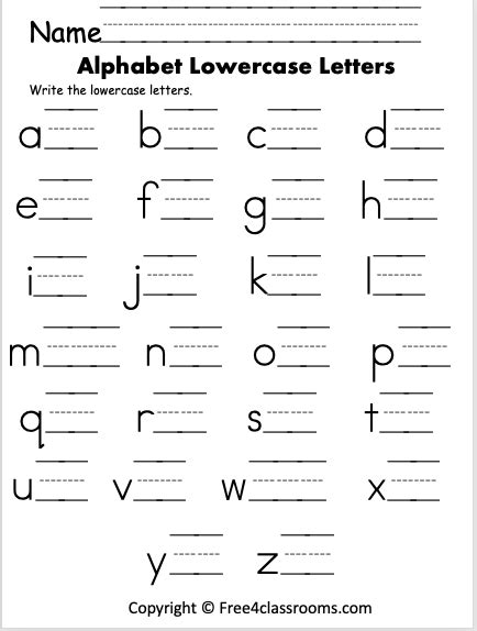 Free Lowercase Letter Writing Worksheet - Free Worksheets - Free4Classrooms