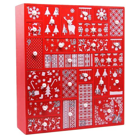 Juegoal Red Advent Calendar with 24 Drawers Countdown to Christmas ...