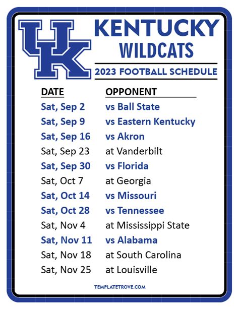 Printable Kentucky Football Schedule