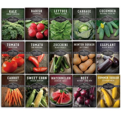 Survival Garden Seeds Vegetable Garden Collection Seed Vault - Non-GMO Heirloom Family Garden ...