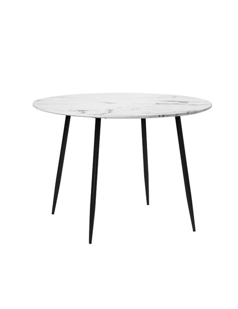 Oikiture 110cm Dining Table Round Wooden Table With Marble Effect Metal Legs White&Black ...