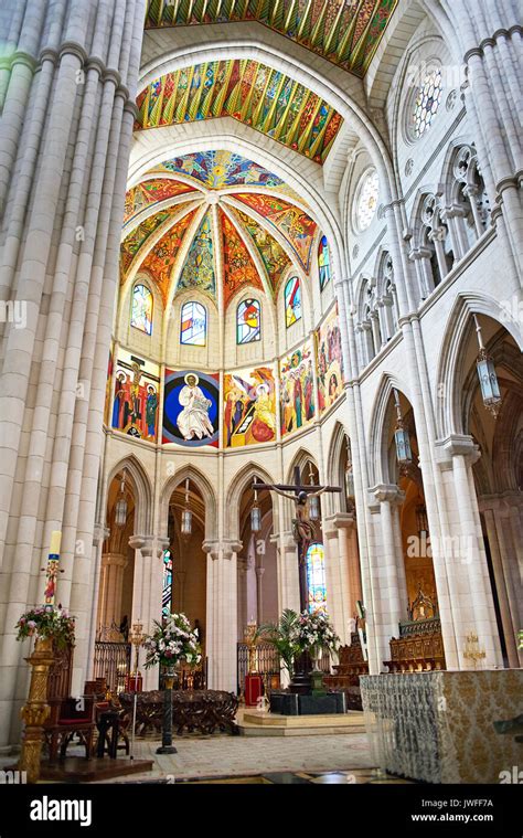 Interior of Almudena Cathedral is Catholic cathedral in Madrid, Spain ...