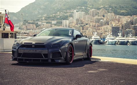 Download wallpapers Nissan GT-R, 4k, tuning, supercars, R35, black GT-R, japanese cars, Nissan ...