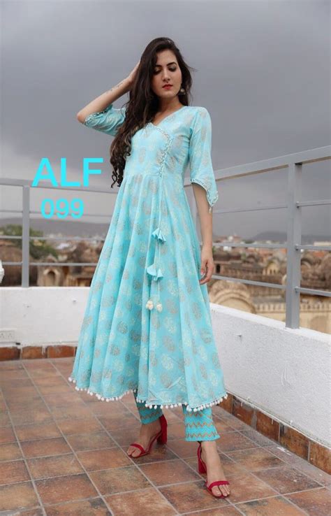 Sky Blue New Forever Beautifully Printed Umbrella Kurta With Palazzo ...