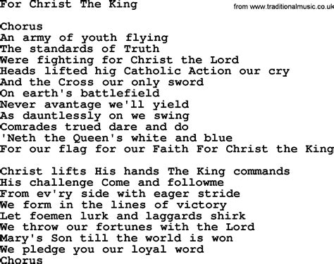 Catholic Hymns, Song: For Christ The King - lyrics and PDF