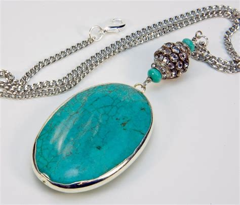 Large Turquoise pendant Turquoise necklace Natural stone