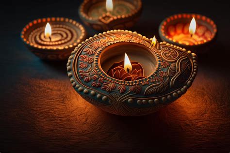 Happy diwali or deepavali traditional indian festival with clay diya ...