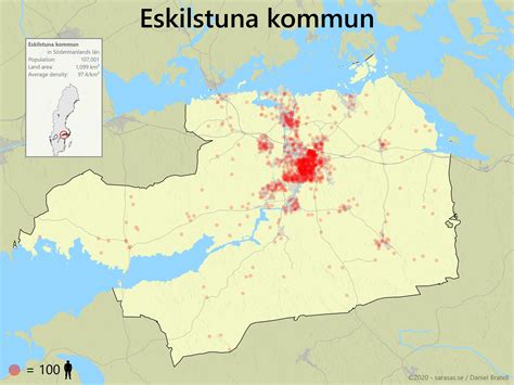 Eskilstuna kommun poulation density map - Sarasas Maps