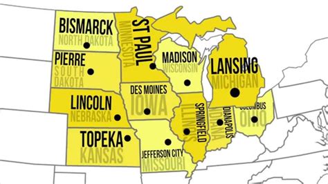Midwestern Capitals & States | Midwest region, States and capitals, Midwestern