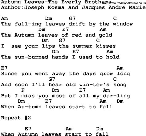 Country Music:Autumn Leaves-The Everly Brothers Lyrics and Chords