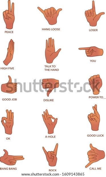 Vector Illustrations Hand Gestures Their Meanings 스톡 벡터(로열티 프리 ...