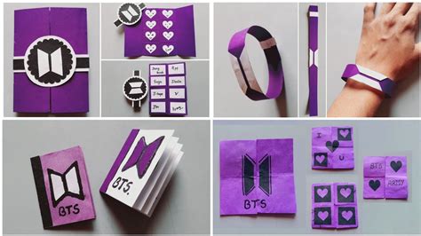 4 BTS paper crafts | BTS craft ideas | diy BTS stuffs | #BTS #craftideas #army easy BTS crafts # ...