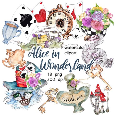 Alice in Wonderland Clipart Characters, Cute Planner Stickers Icons ...