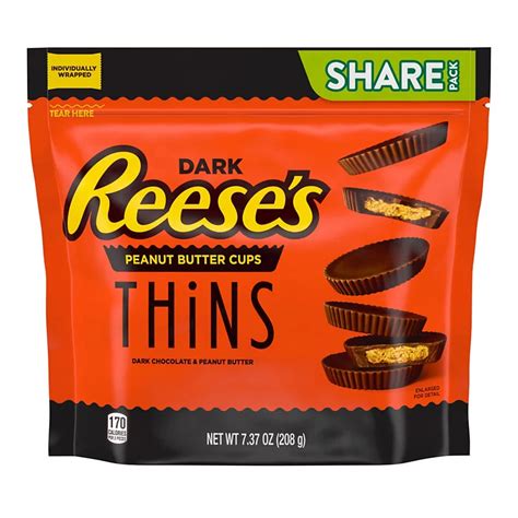 Reese's Thins Dark Chocolate Peanut Butter Cups Candy Individually ...