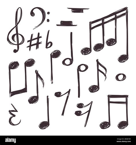 Hand drawn music note. Vector musical symbols isolated on white doodle ...