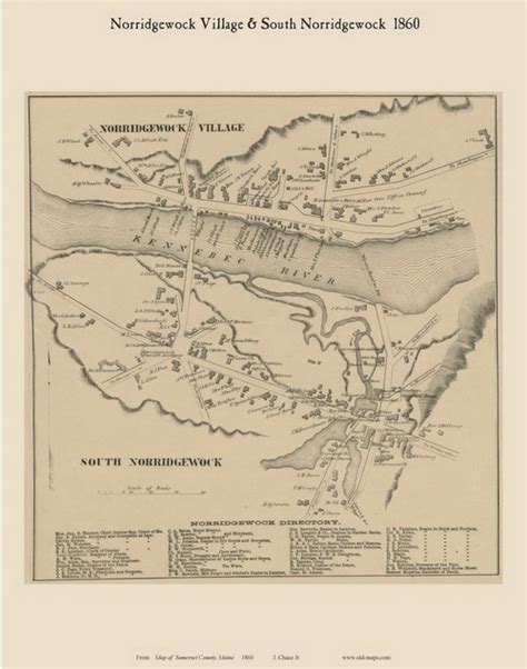 Norridgewock Village & South Norridgewock, Maine 1860 Old Town Map Custom Print - Somerset Co ...