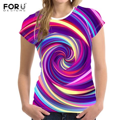 FORUDESIGNS Multicolor Swirl Background Pattern T Shirts Women Brand Design Strearwear Female O ...