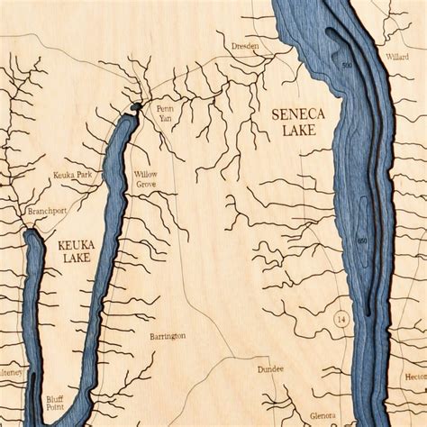 Seneca, Cayuga & Keuka Lakes 4 Level Nautical Chart Wall Art - 16”x 20 ...
