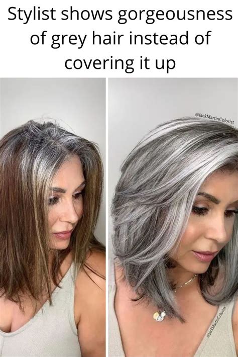 Stylist shows gorgeousness of grey hair instead of covering it up ...