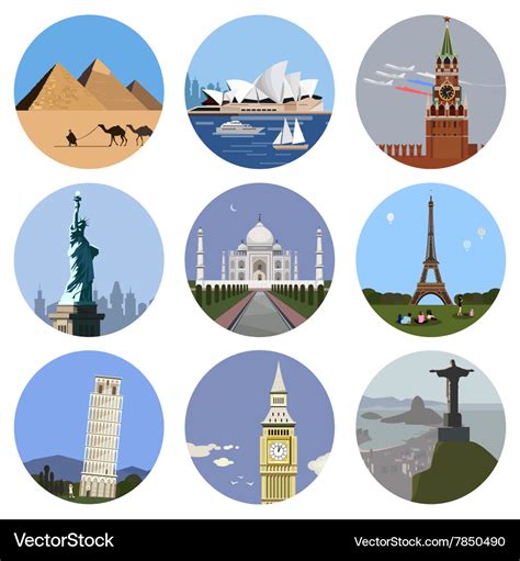 World landmarks flat icon set Royalty Free Vector Image