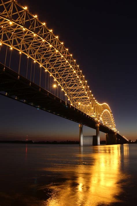 Memphis Bridge--pretty all lit up at night and reflecting off the Mississippi River. Same view ...