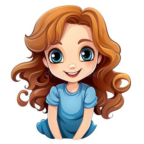 A Cartoon Girl with Long Hair and Blue Eyes Stock Illustration ...