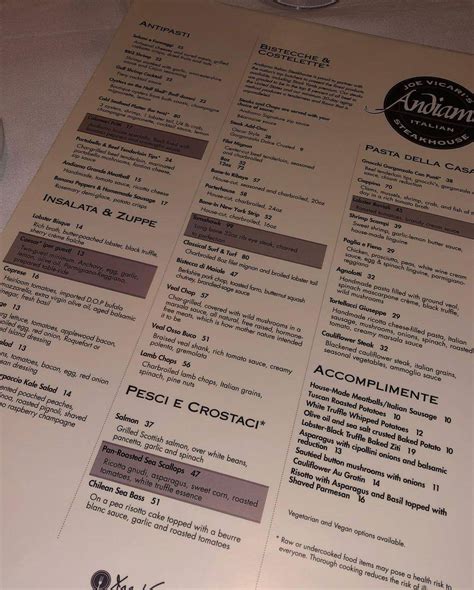 Menu at Andiamo Steakhouse, Las Vegas