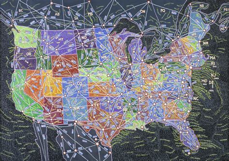 PS_Maps_2015_U.S. Distances_1 | Paula scher, Colorful map, Map painting