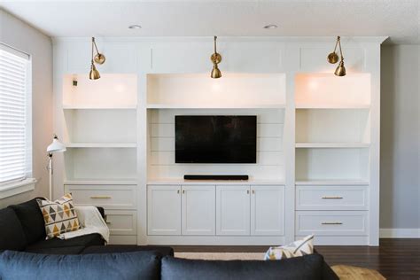 White Entertainment Center Built in w columns | Built in shelves living ...