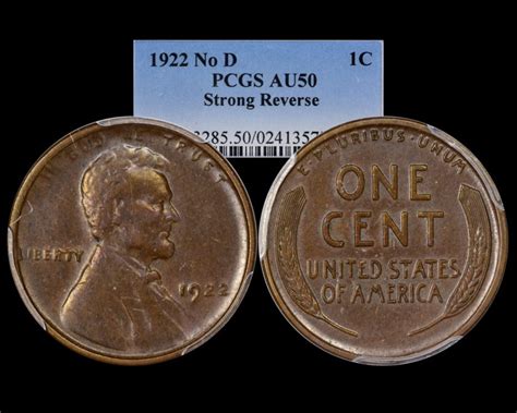 1922 No D 1C Strong Reverse Lincoln Cent - Type 1 Wheat Reverse PCGS AU50BN - The Penny Lady®