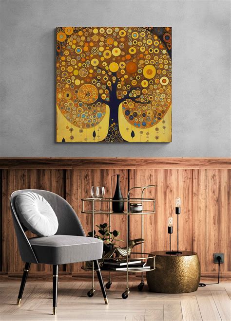 Tree of life artwork. Klimt inspiration abstract symbolism golden wall art for home decor. Large ...