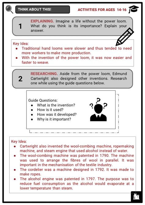 Power Loom Facts, Worksheets, Edmund Cartwright, Invention