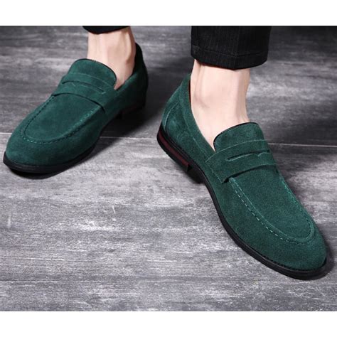 Green Suede Dapper Mens Prom Loafers Dress Shoes Loafers