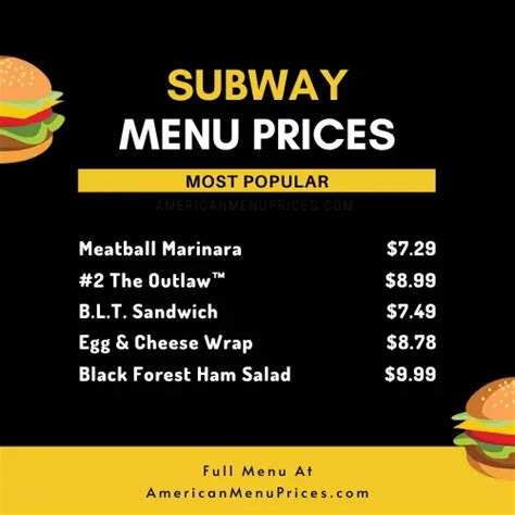 Subway menu & prices in USA 2023 – American Menu Prices