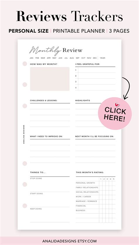 Reflective Planner Inserts for Daily, Weekly, and Monthly Reviews