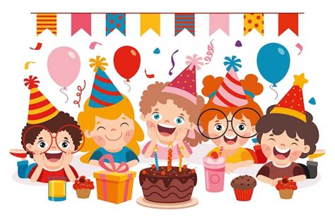 Premium Vector | Cartoon characters celebrating birthday party